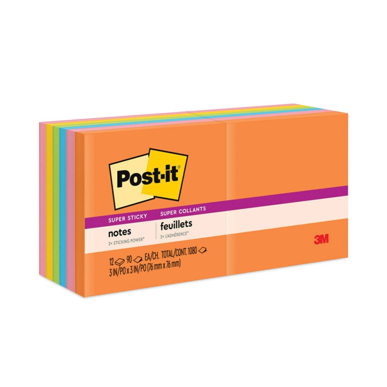 Post-it Notes Super Sticky 3 in. x 3 in. Pads in Energy Boost Collection Colors (12 Pads/Pack)